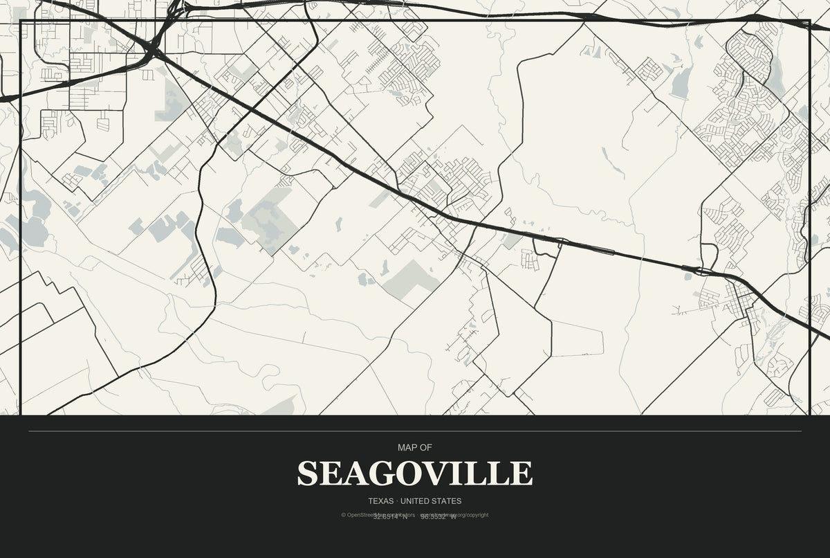 Seagoville, Texas City Map Aluminum Sign in Museum Plaque style