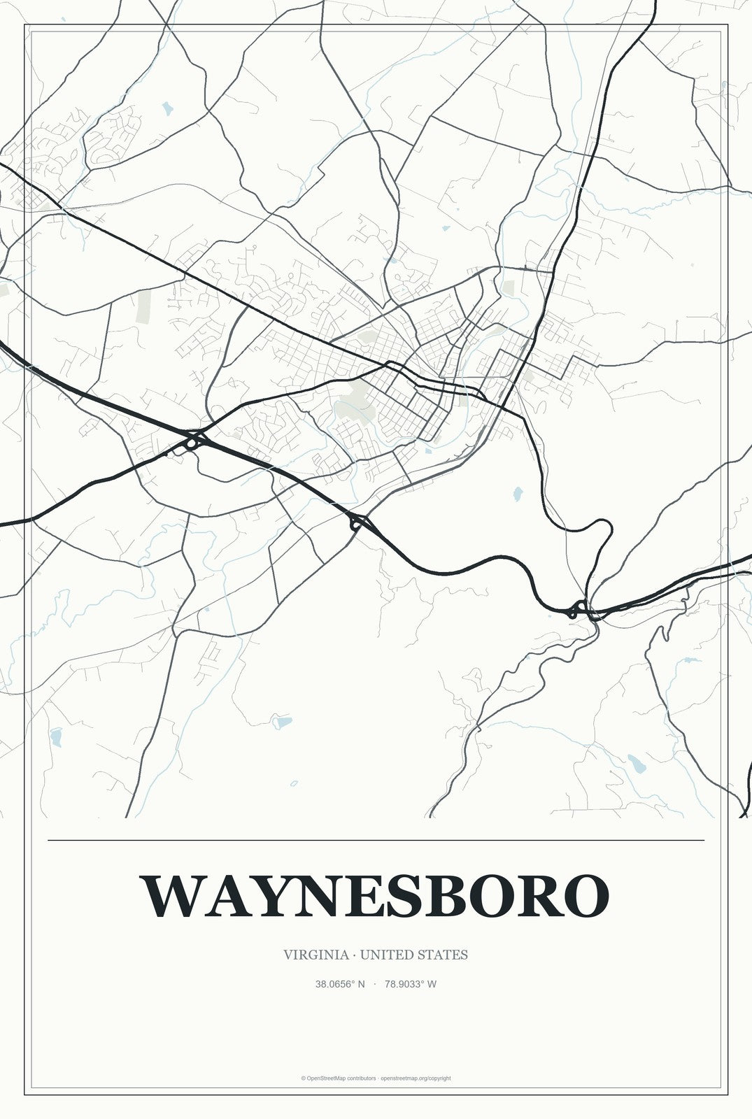 Waynesboro, Virginia City Map Aluminum Sign in Gallery Air style
