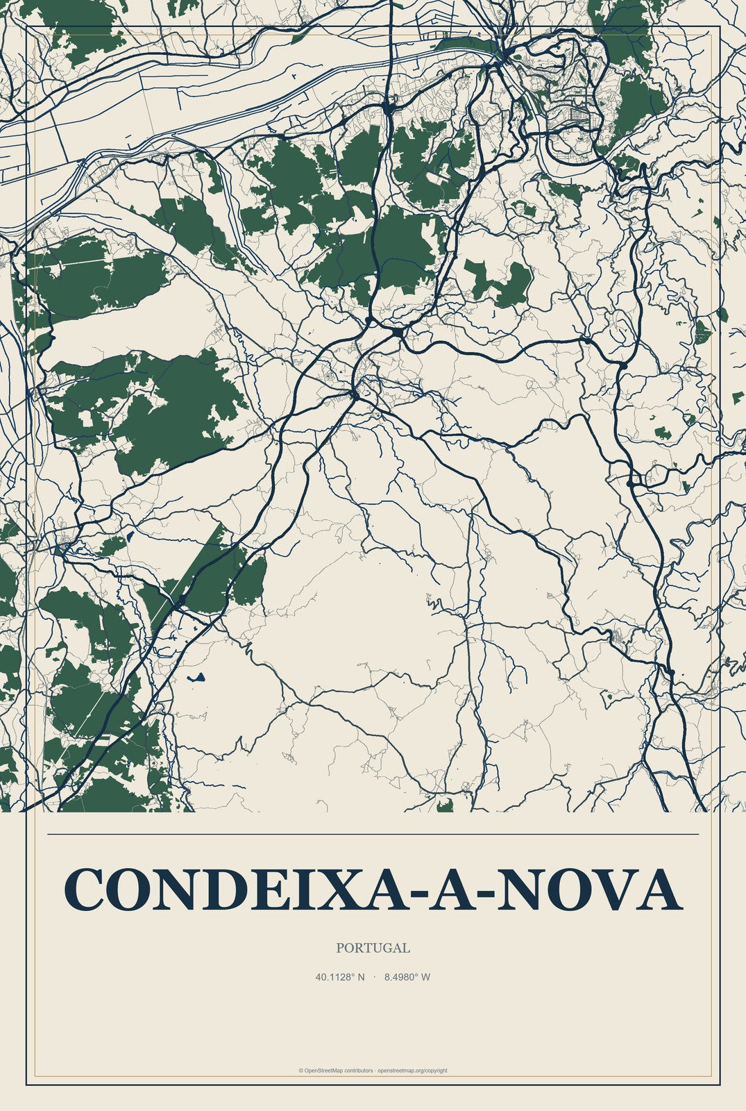 Condeixa-a-Nova, Portugal City Map Aluminum Sign in Coastal Cutout style