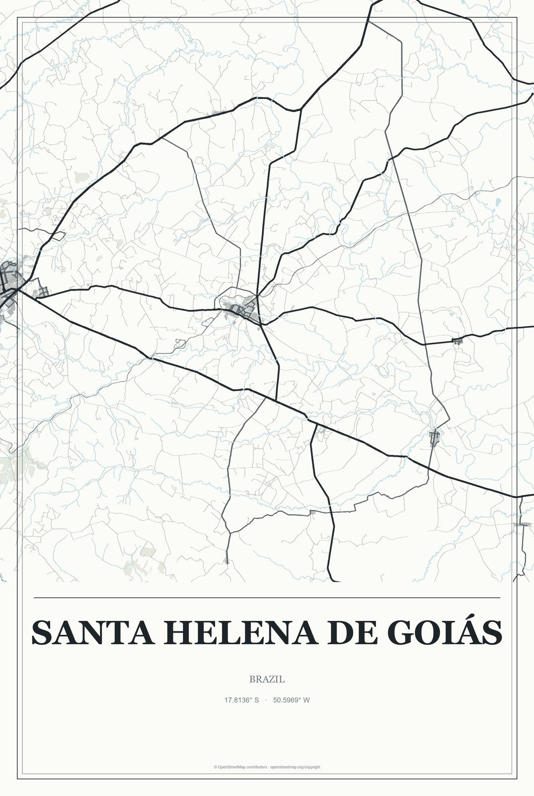 Santa Helena de Goiás, Brazil City Map Aluminum Sign in Gallery Air style