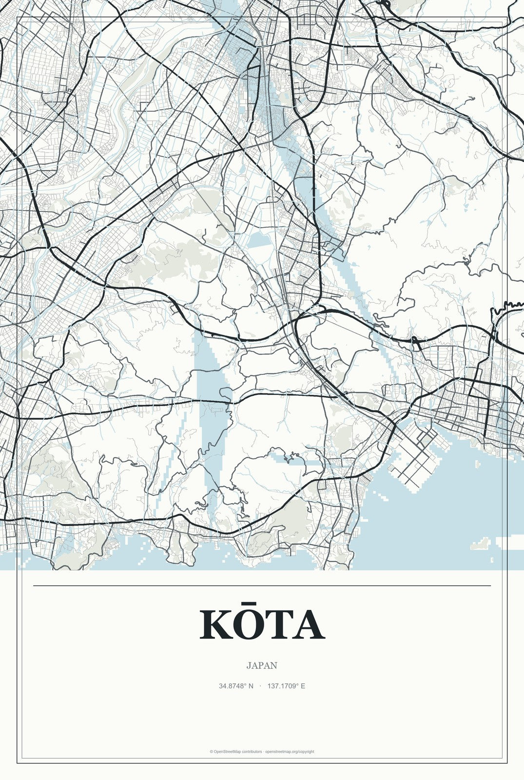 Kōta, Japan City Map Aluminum Sign in Gallery Air style