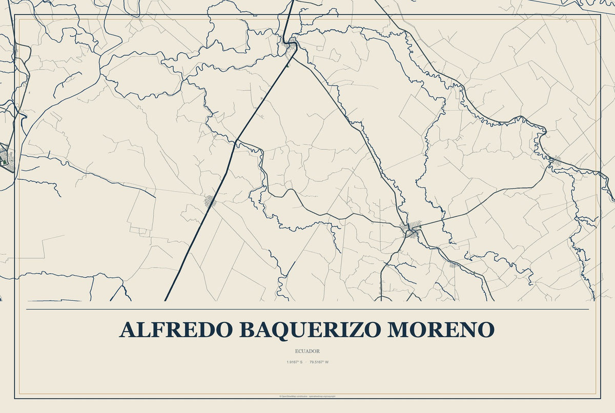 Alfredo Baquerizo Moreno, Ecuador City Map Aluminum Sign in Coastal Cutout style