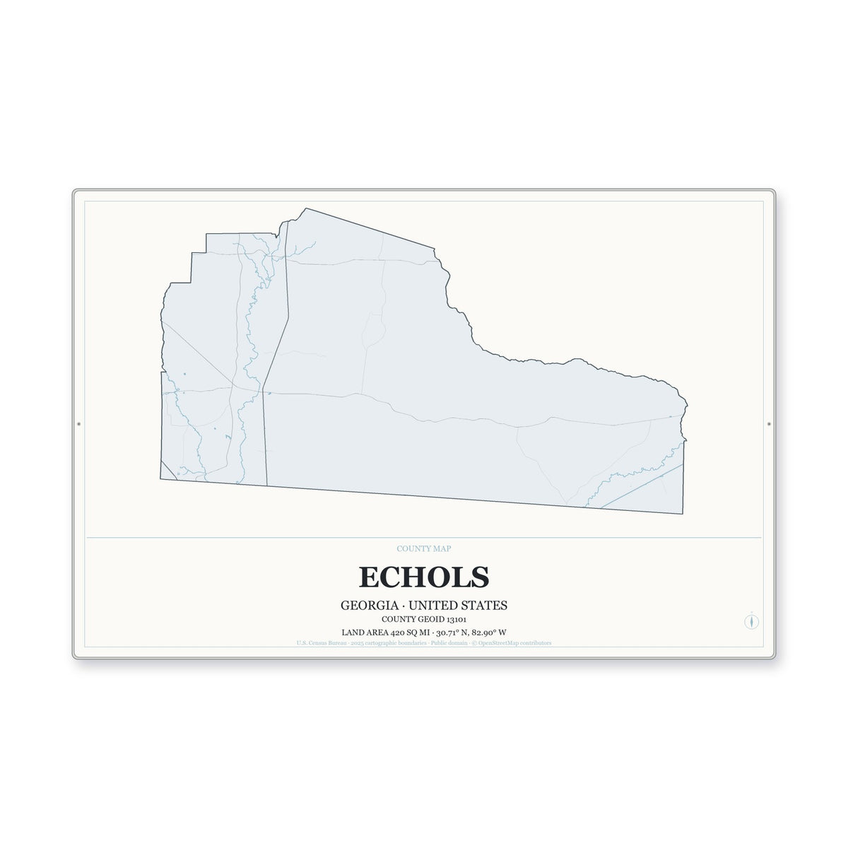 Echols County, Georgia Map Aluminum Sign in Gallery Air style
