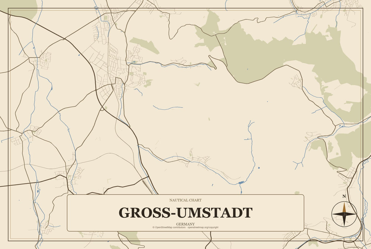 Groß-Umstadt, Germany City Map Aluminum Sign in Heritage Nautical style