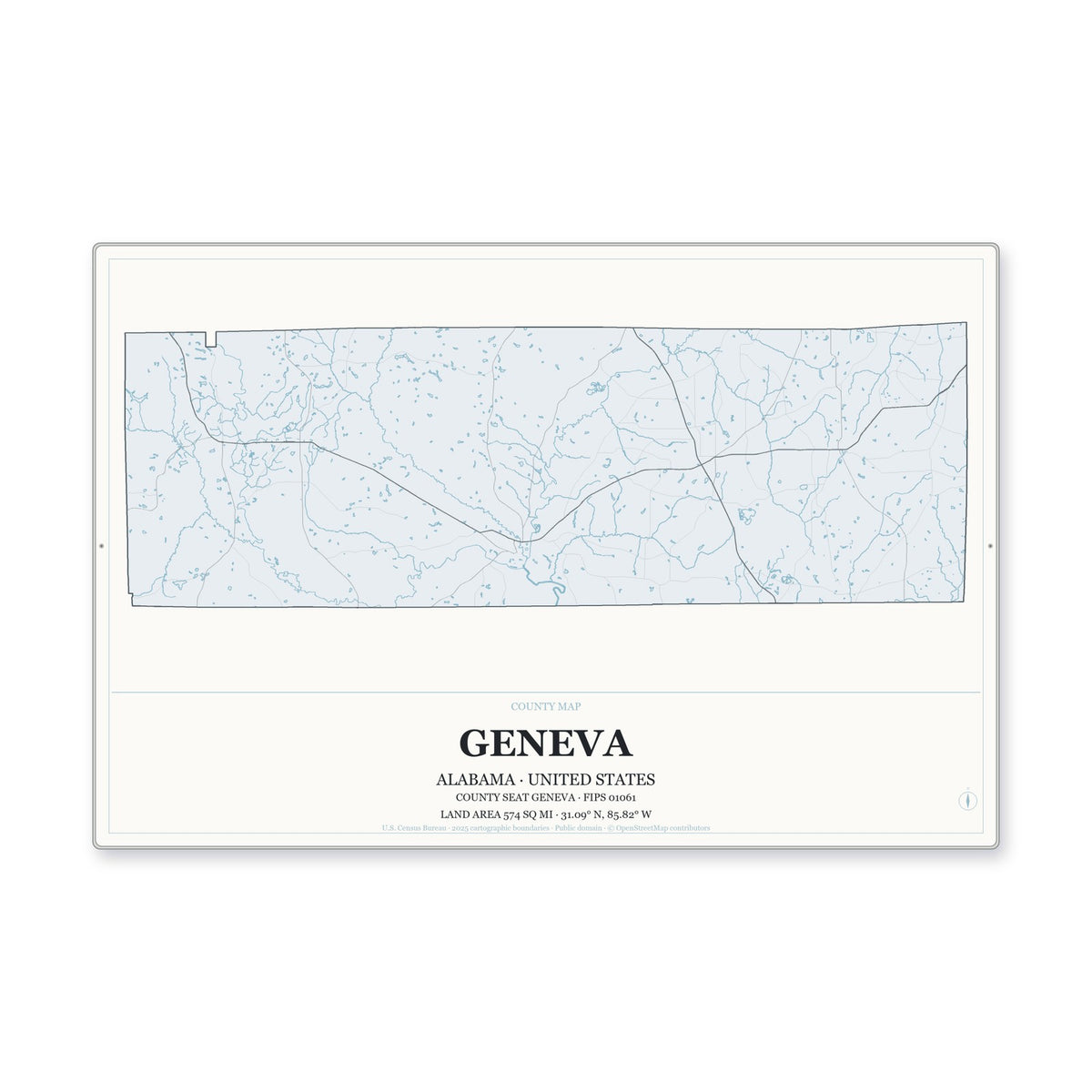 Geneva County, Alabama Map Aluminum Sign in Gallery Air style