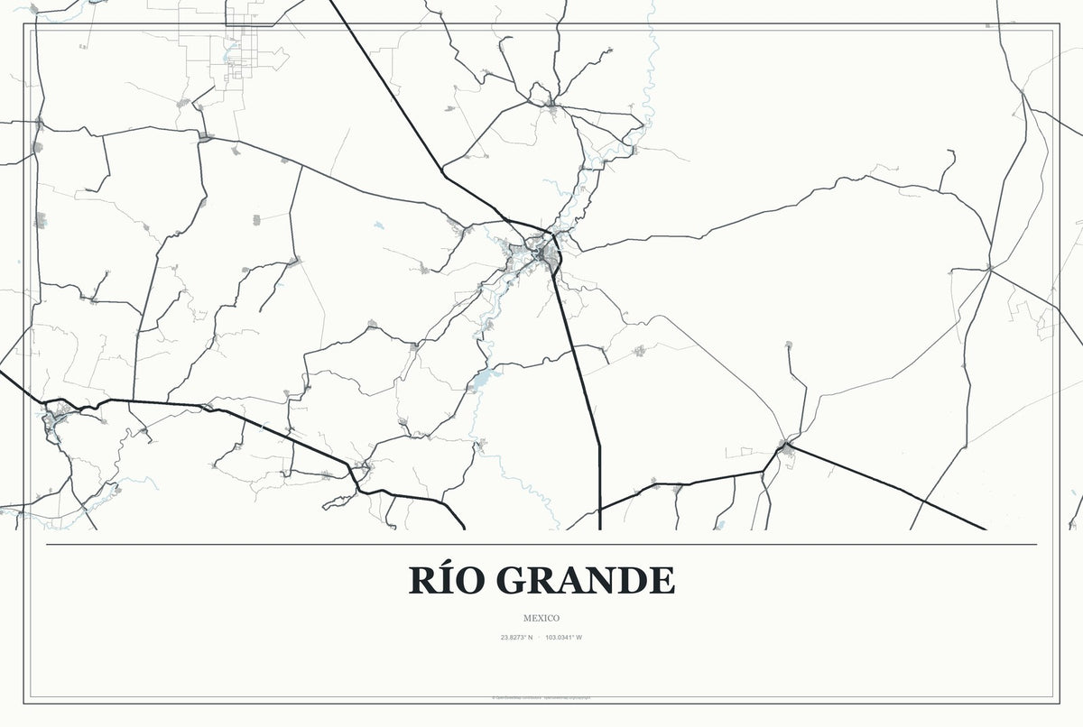 Río Grande, Oaxaca, Mexico City Map Aluminum Sign in Gallery Air style