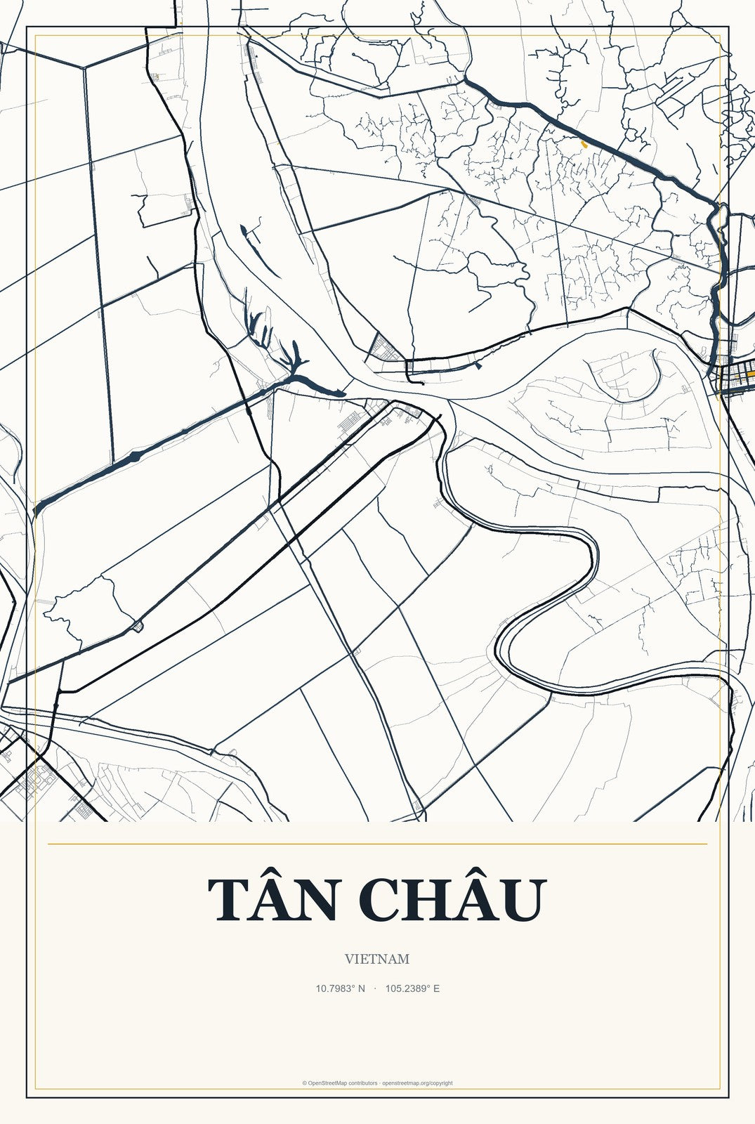 Tân Châu, Vietnam City Map Aluminum Sign in Citrine Modern style
