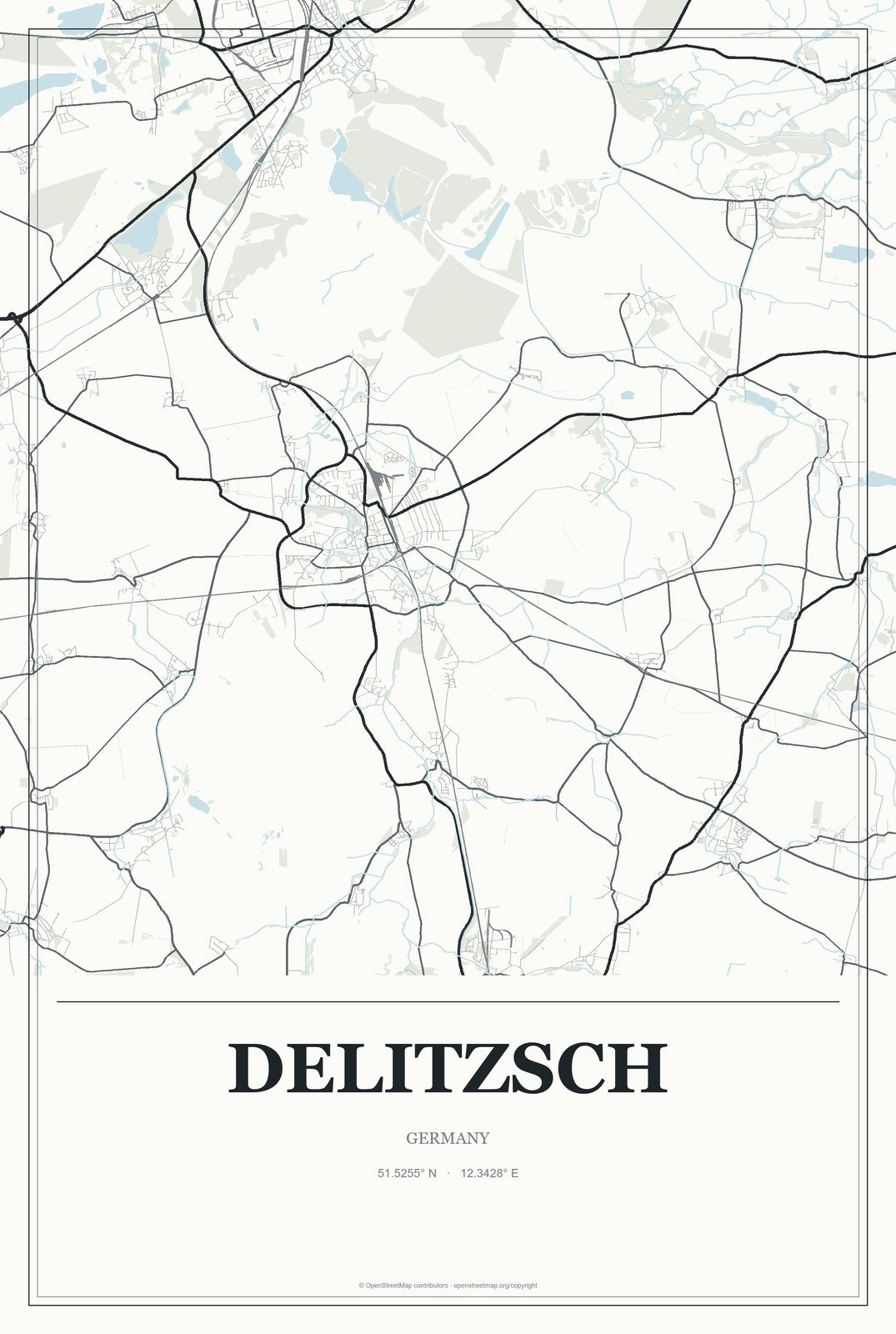 Delitzsch, Germany City Map Aluminum Sign in Gallery Air style