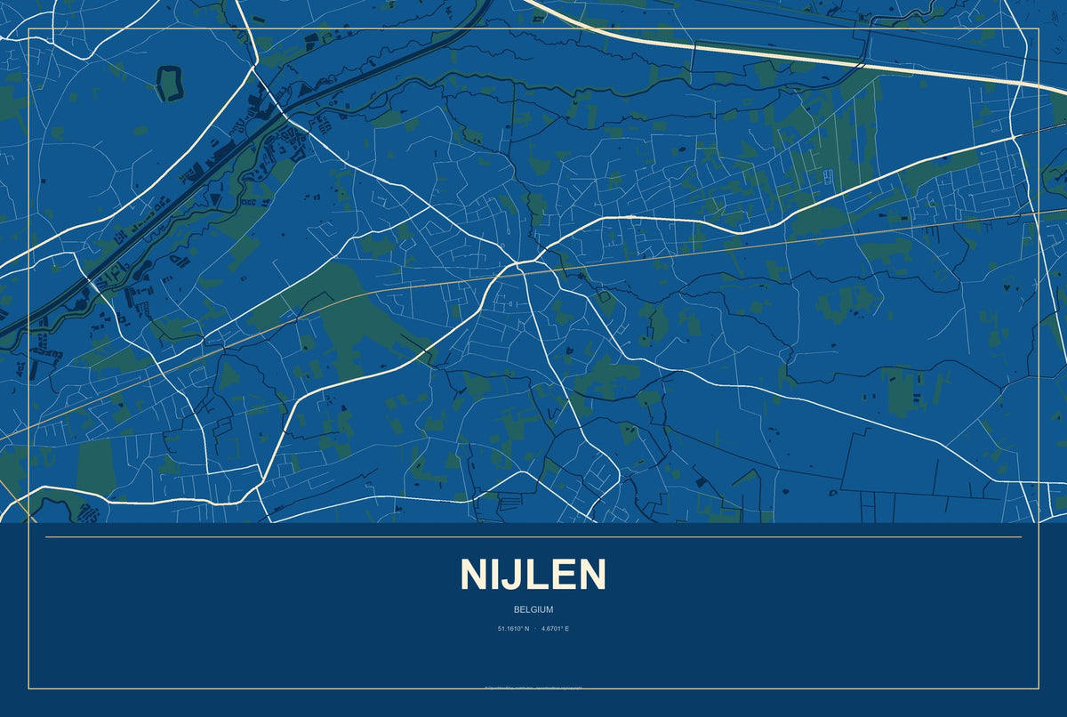 Nijlen, Belgium City Map Aluminum Sign in Harbor Cobalt style