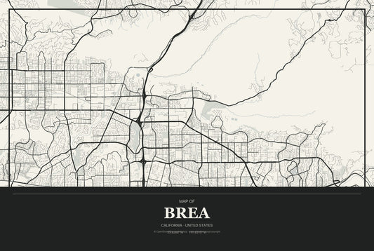 Brea, California City Map Aluminum Sign in Museum Plaque style