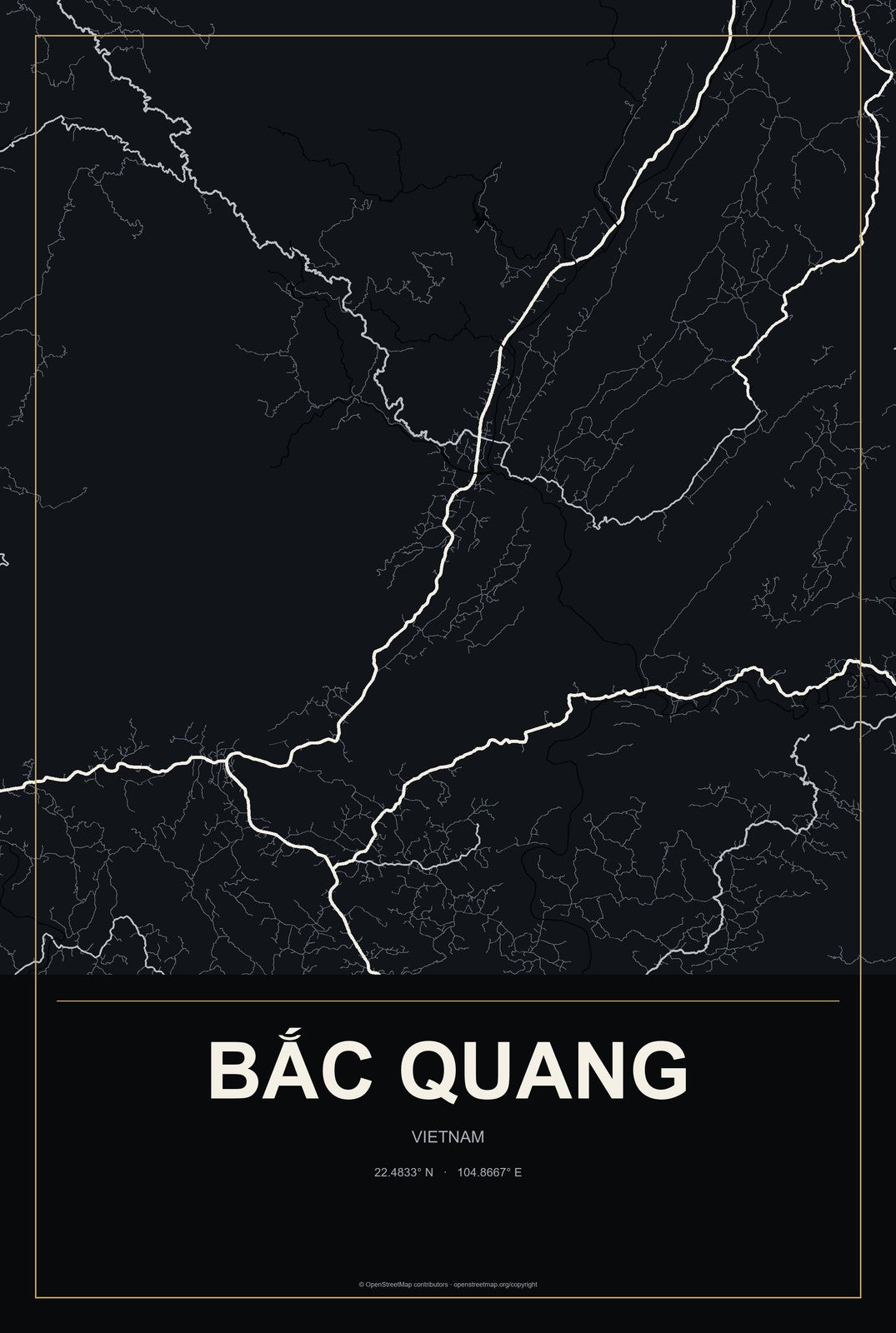 Bắc Quang, Vietnam City Map Aluminum Sign in Metropolitan Noir style