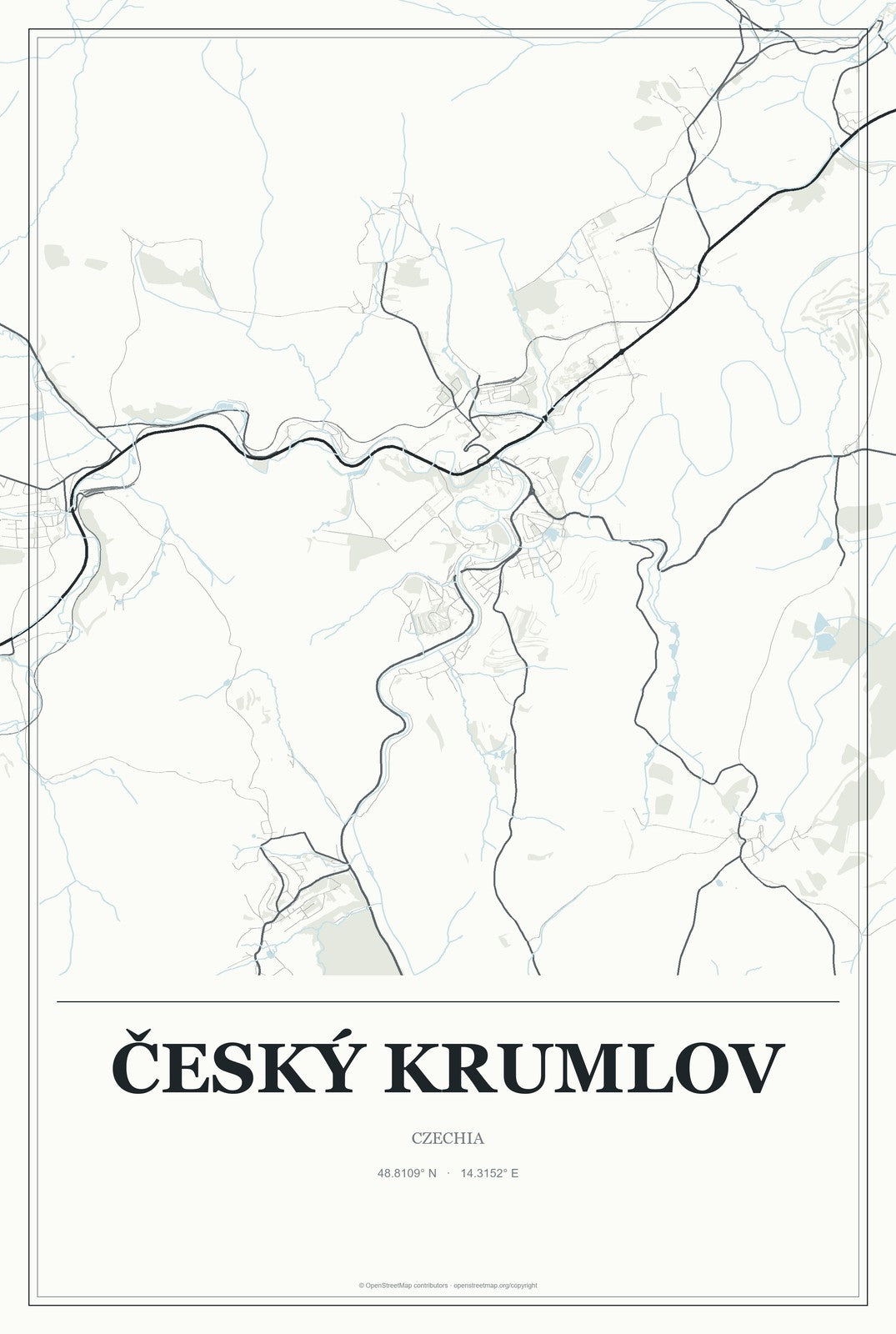 Český Krumlov, Czechia City Map Aluminum Sign in Gallery Air style