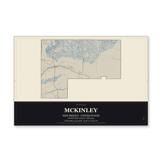 McKinley County, New Mexico Map Aluminum Sign in Museum Plaque style
