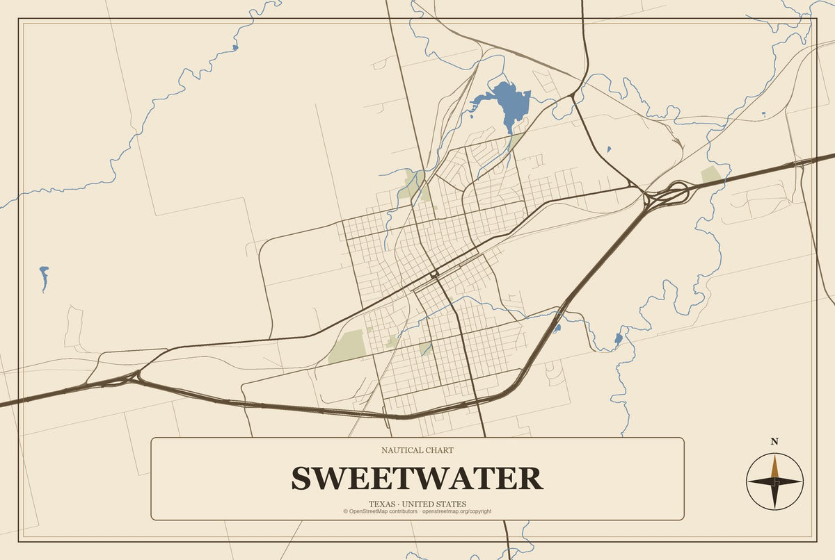 Sweetwater, Texas City Map Aluminum Sign in Heritage Nautical style