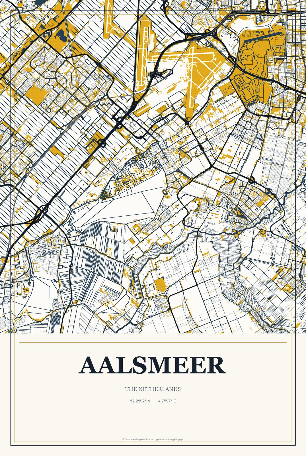 Aalsmeer, The Netherlands City Map Aluminum Sign in Citrine Modern style