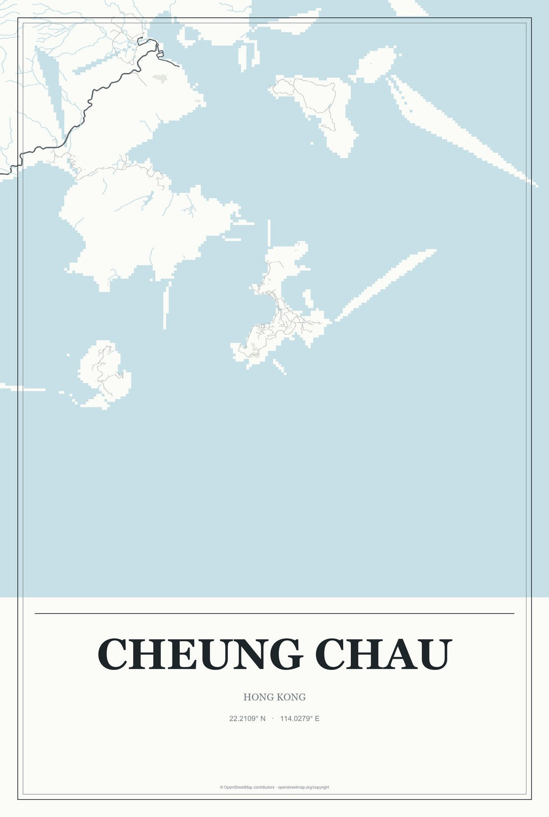 Cheung Chau, Hong Kong City Map Aluminum Sign in Gallery Air style