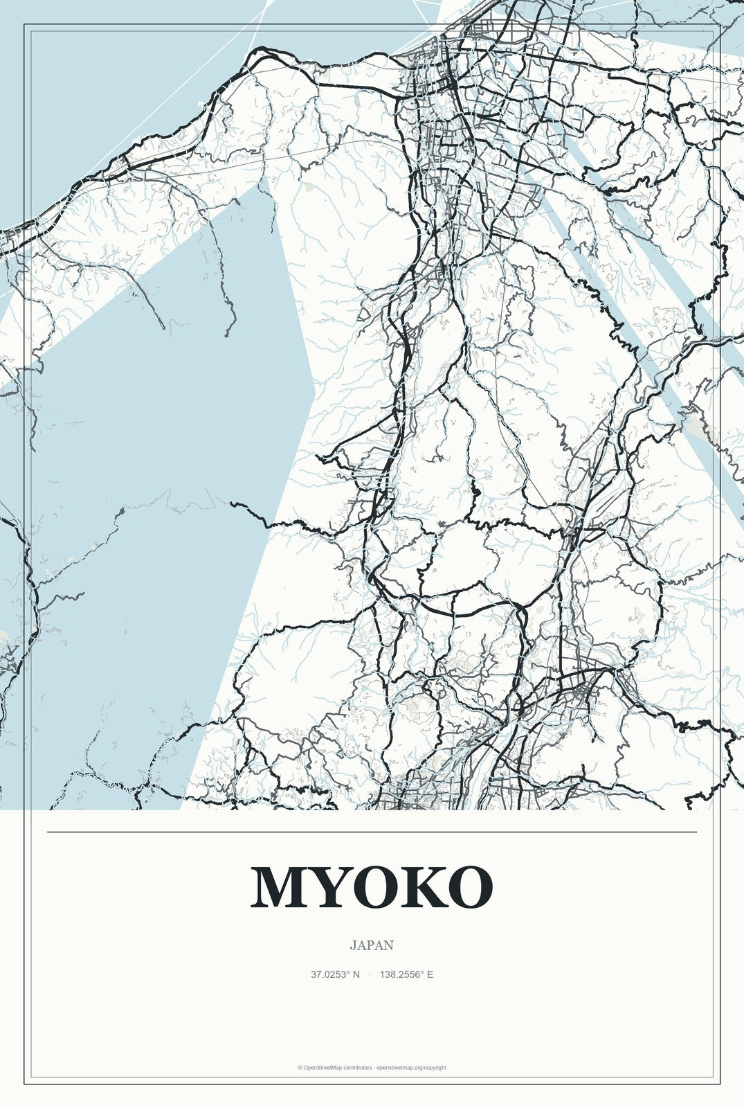 Myoko, Japan City Map Aluminum Sign in Gallery Air style