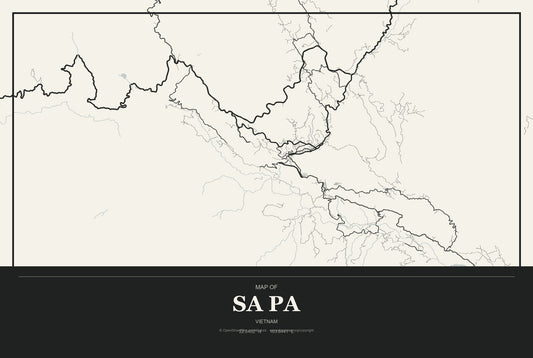 Sa Pa, Vietnam City Map Aluminum Sign in Museum Plaque style