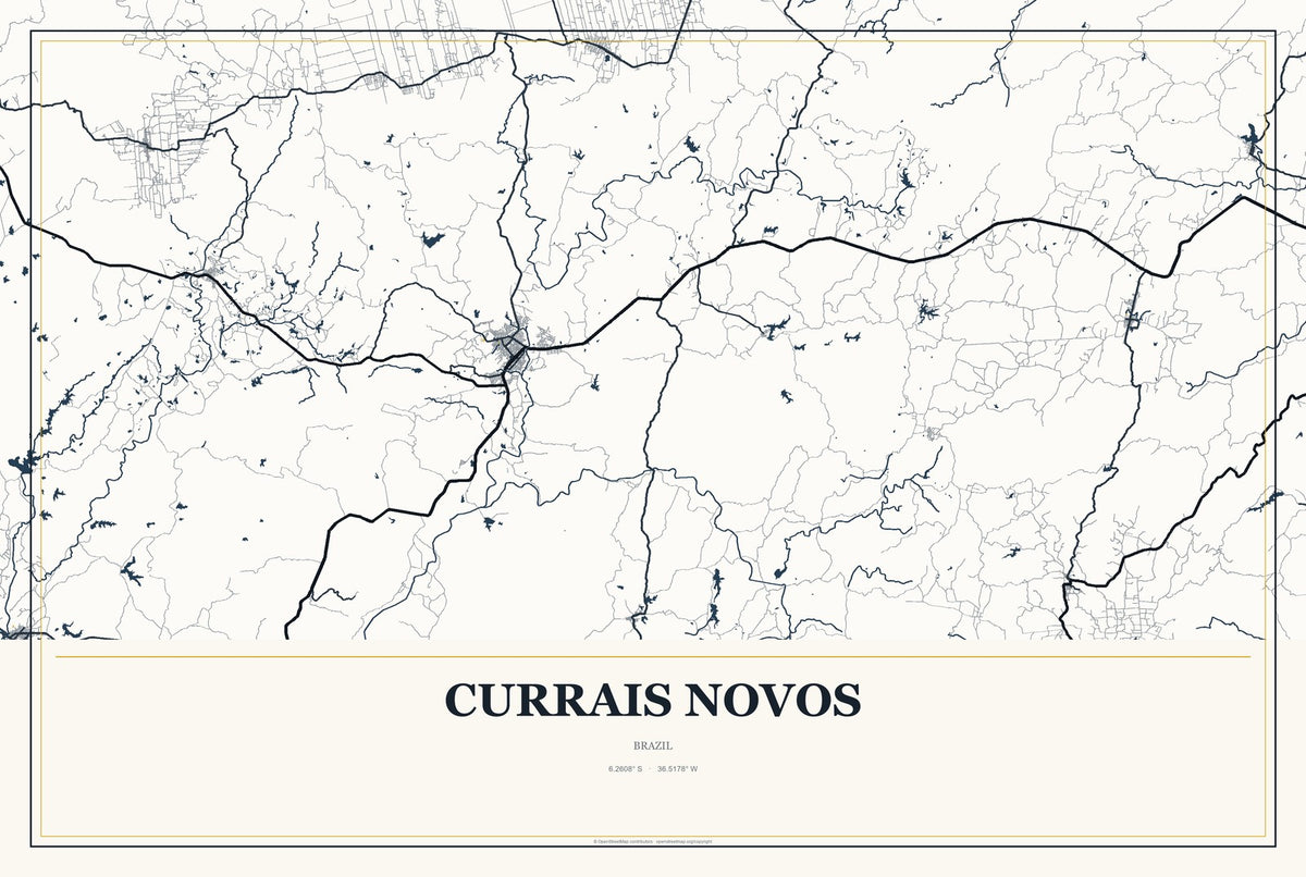 Currais Novos, Brazil City Map Aluminum Sign in Citrine Modern style