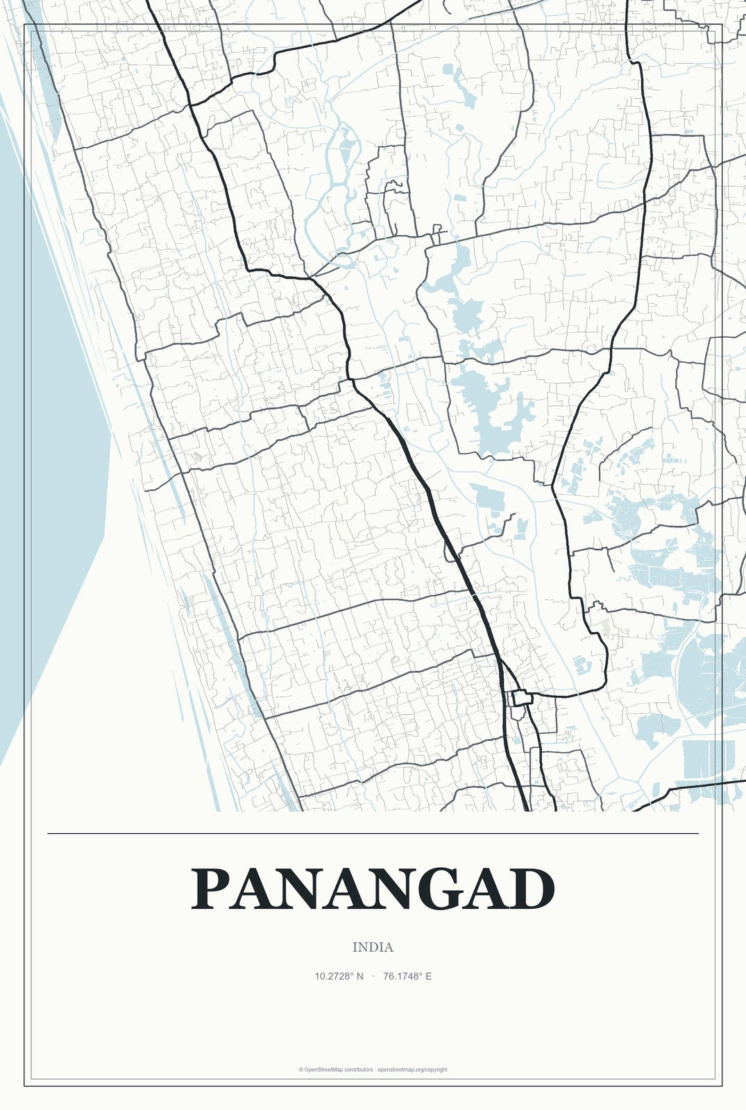 Panangad, India City Map Aluminum Sign in Gallery Air style