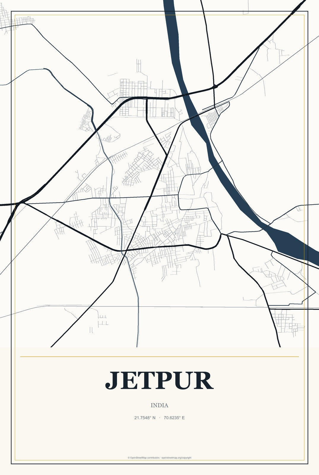 Jetpur, India City Map Aluminum Sign in Citrine Modern style
