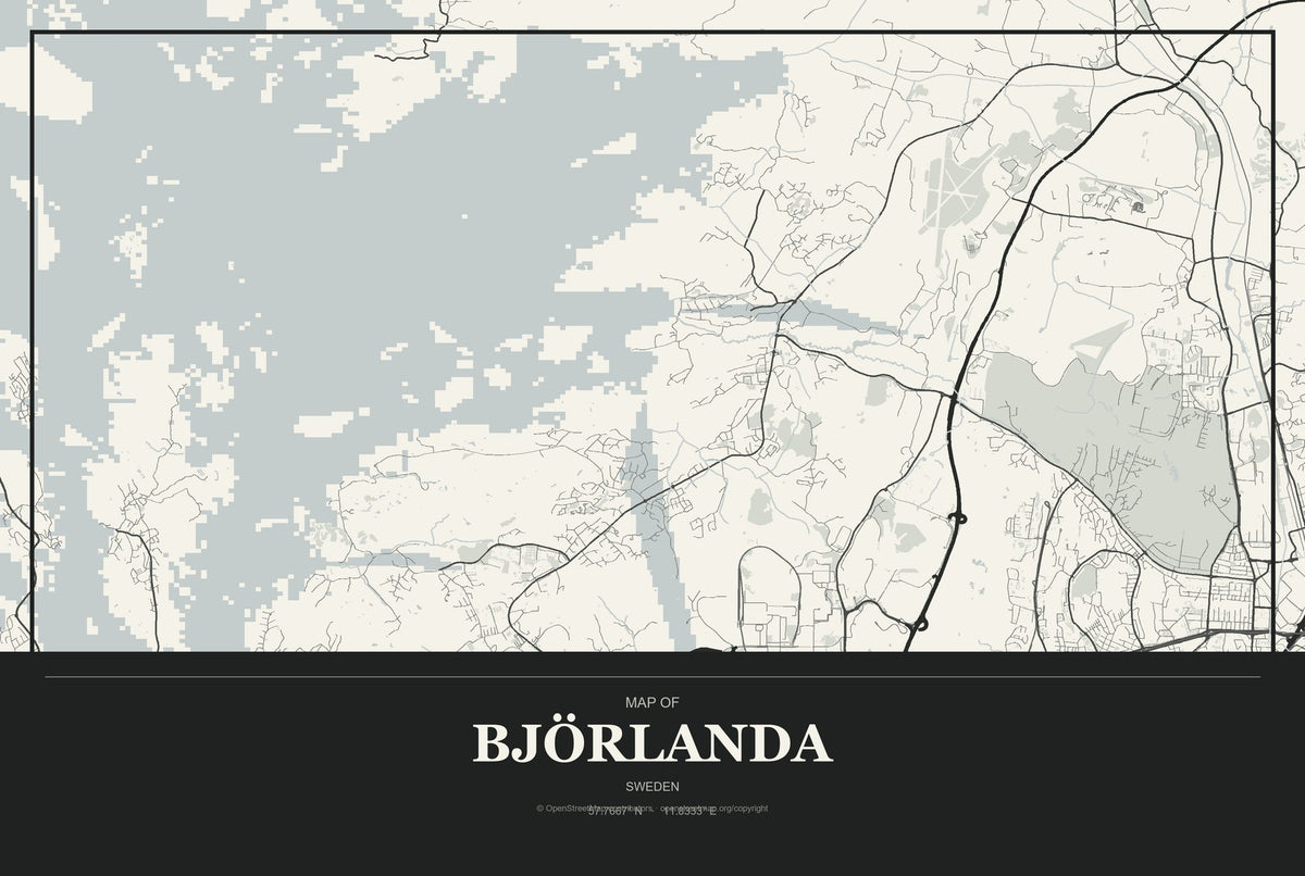 Björlanda, Sweden City Map Aluminum Sign in Museum Plaque style