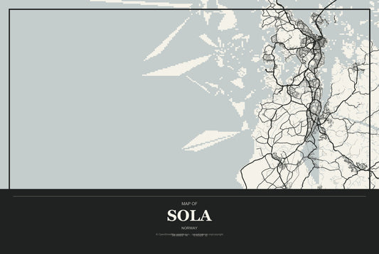 Sola, Norway City Map Aluminum Sign in Museum Plaque style