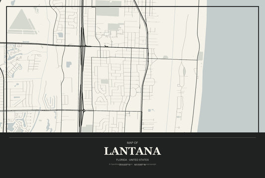 Lantana, Florida City Map Aluminum Sign in Museum Plaque style