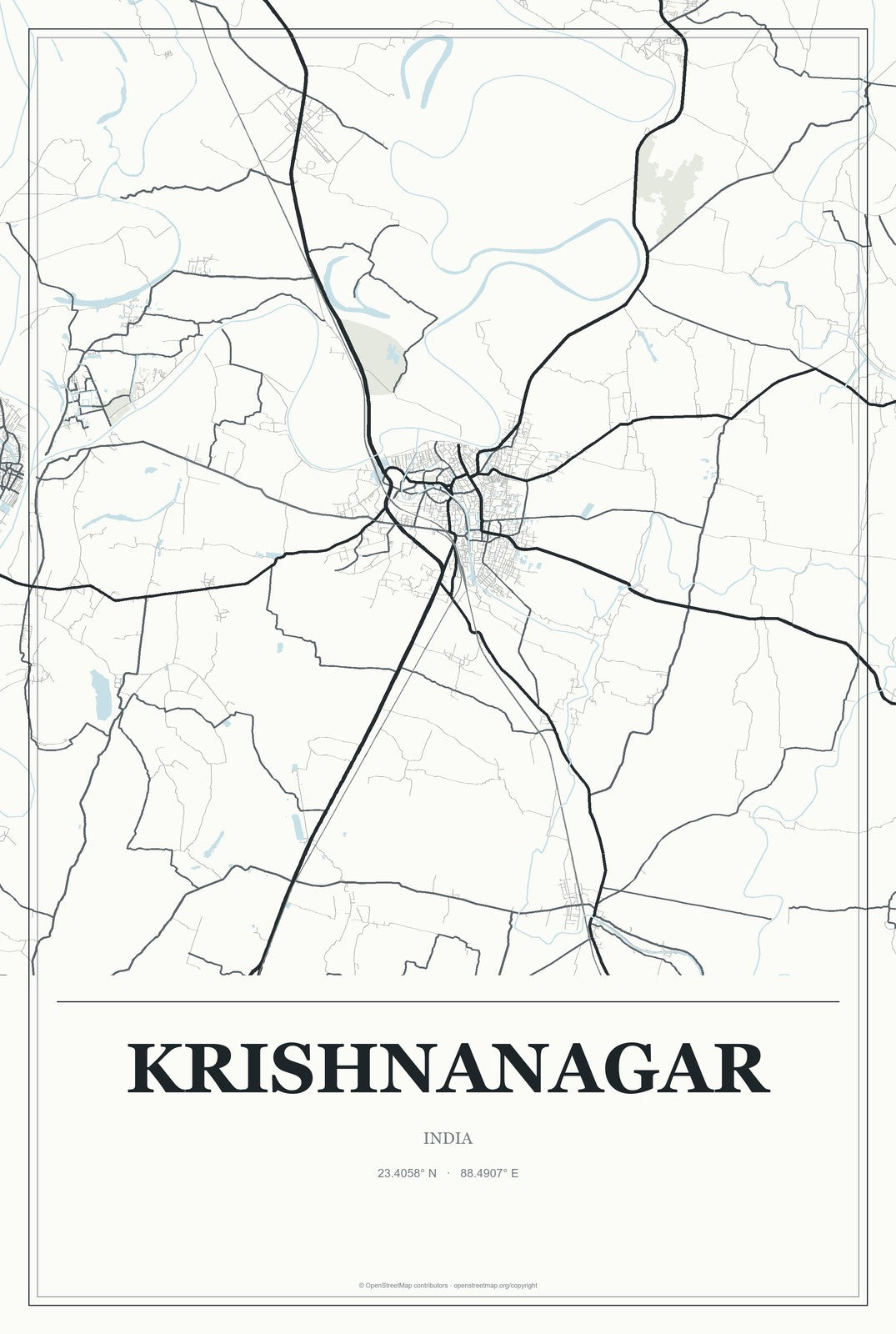 Krishnanagar, India City Map Aluminum Sign in Gallery Air style