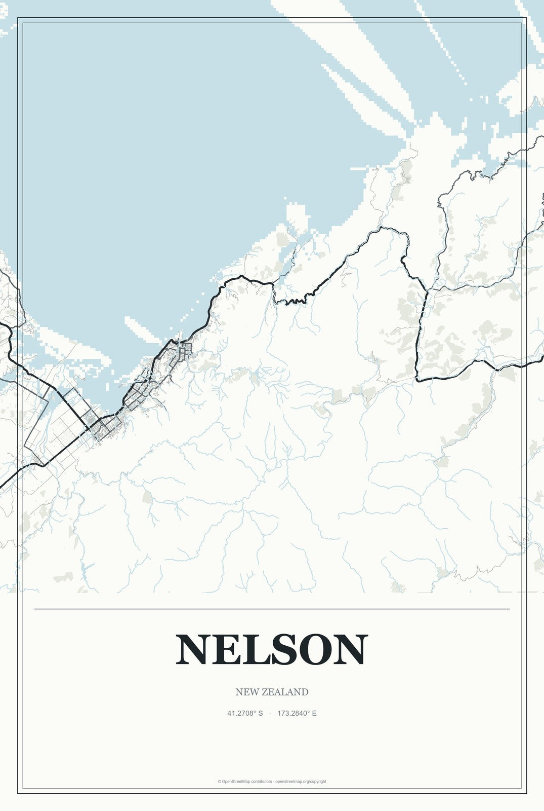 Nelson, New Zealand City Map Aluminum Sign in Gallery Air style
