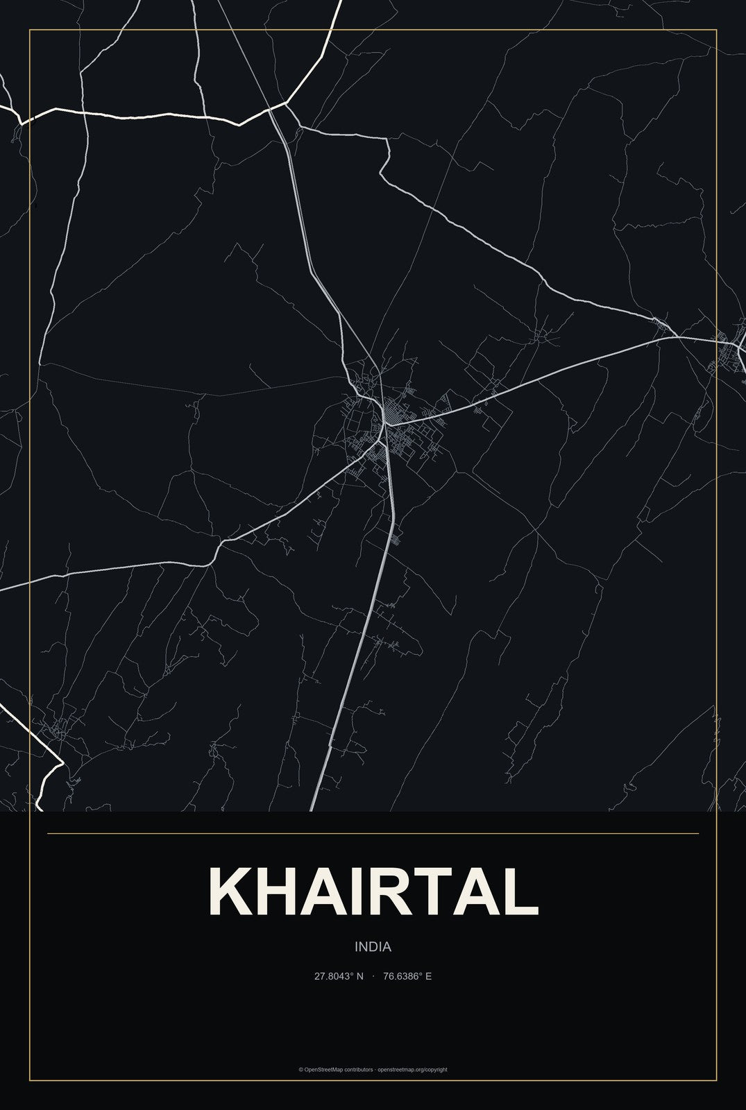 Khairtal, India City Map Aluminum Sign in Metropolitan Noir style
