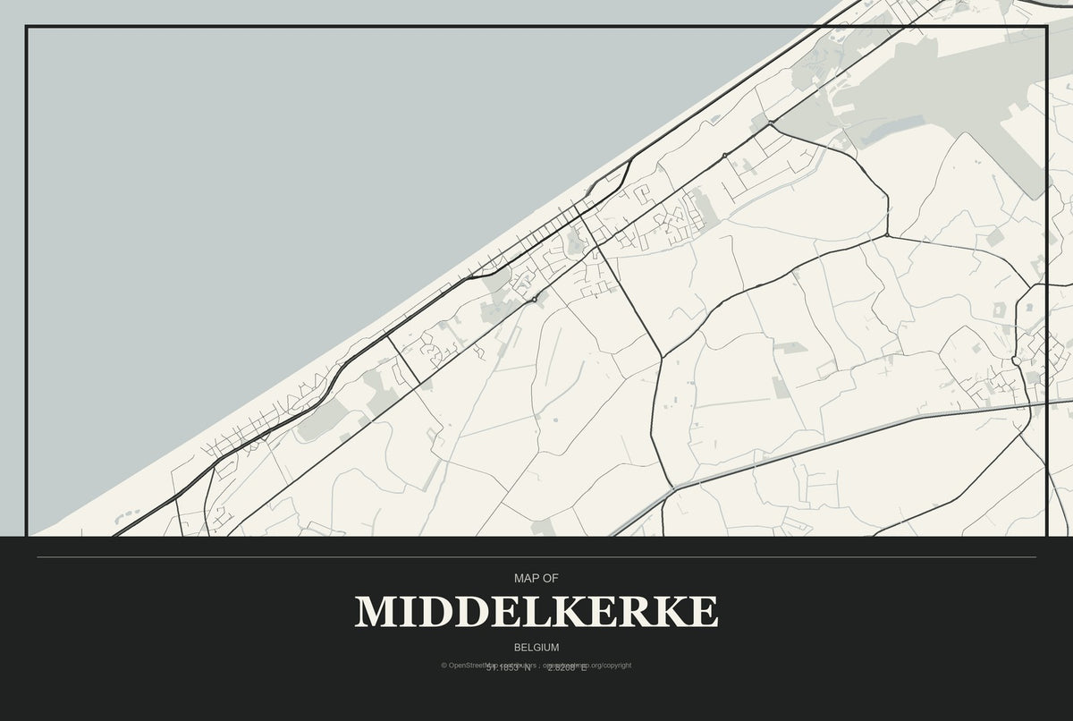 Middelkerke, Belgium City Map Aluminum Sign in Museum Plaque style