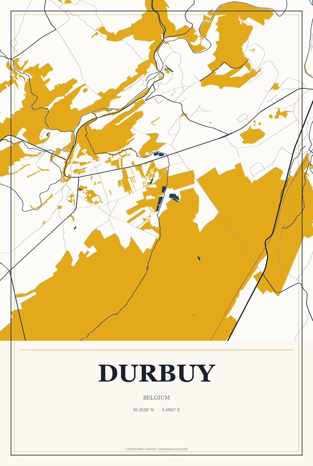 Durbuy, Belgium City Map Aluminum Sign in Citrine Modern style