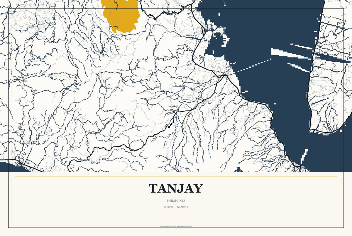 Tanjay, Philippines City Map Aluminum Sign in Citrine Modern style
