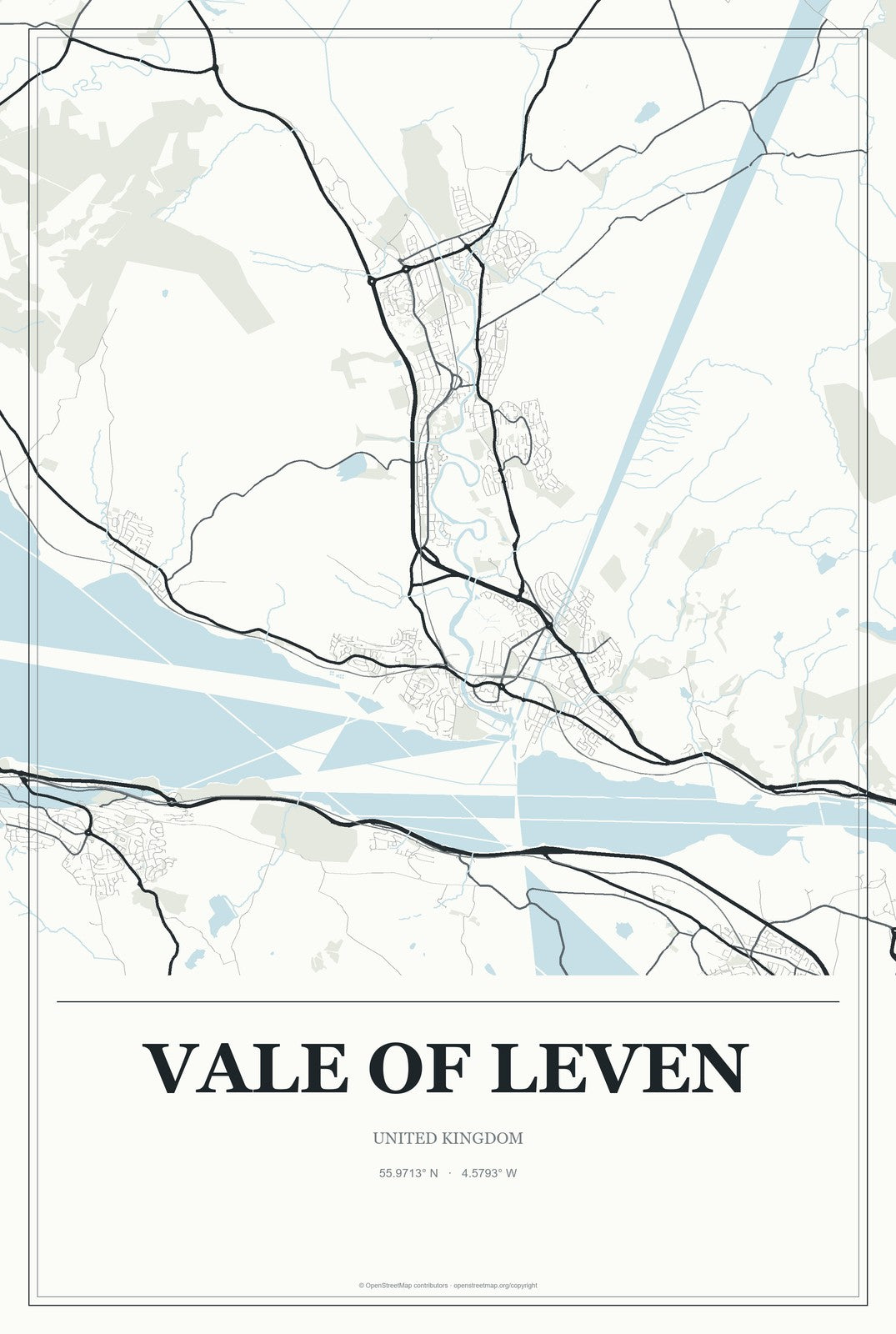 Vale of Leven, United Kingdom City Map Aluminum Sign in Gallery Air style