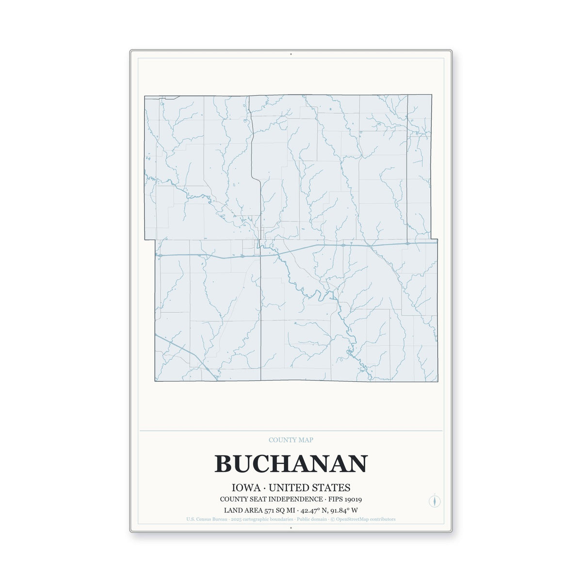 Buchanan County, Iowa Map Aluminum Sign in Gallery Air style