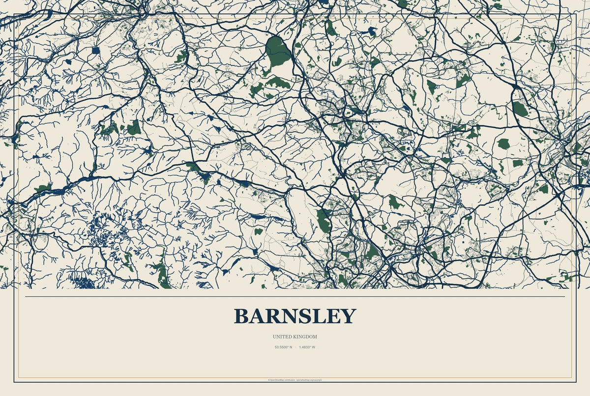Barnsley, United Kingdom City Map Aluminum Sign in Coastal Cutout style