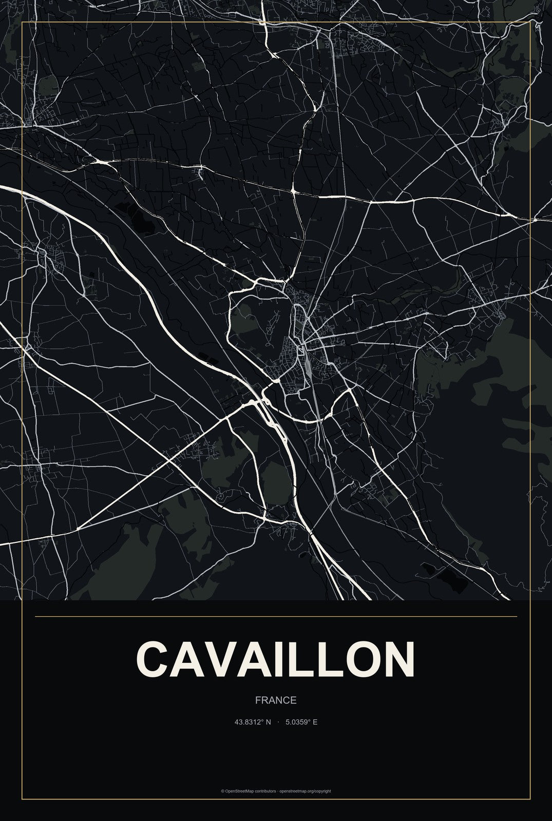 Cavaillon, France City Map Aluminum Sign in Metropolitan Noir style