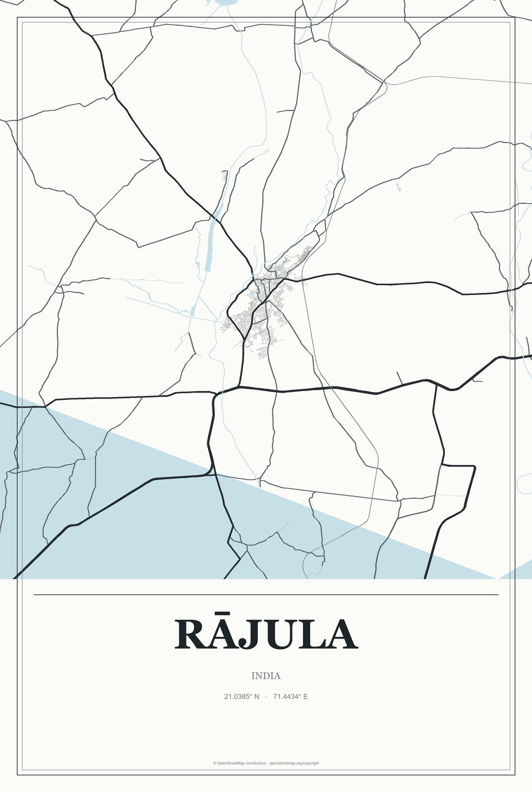 Rājula, India City Map Aluminum Sign in Gallery Air style