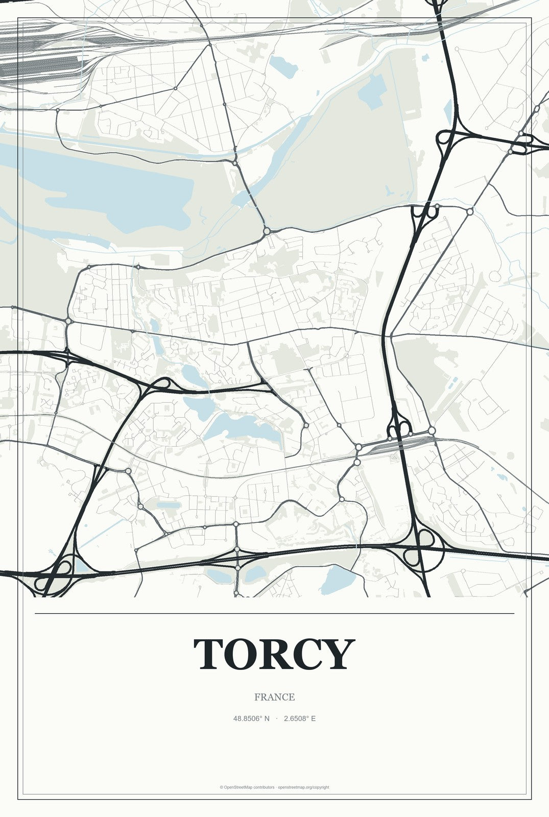 Torcy, France City Map Aluminum Sign in Gallery Air style
