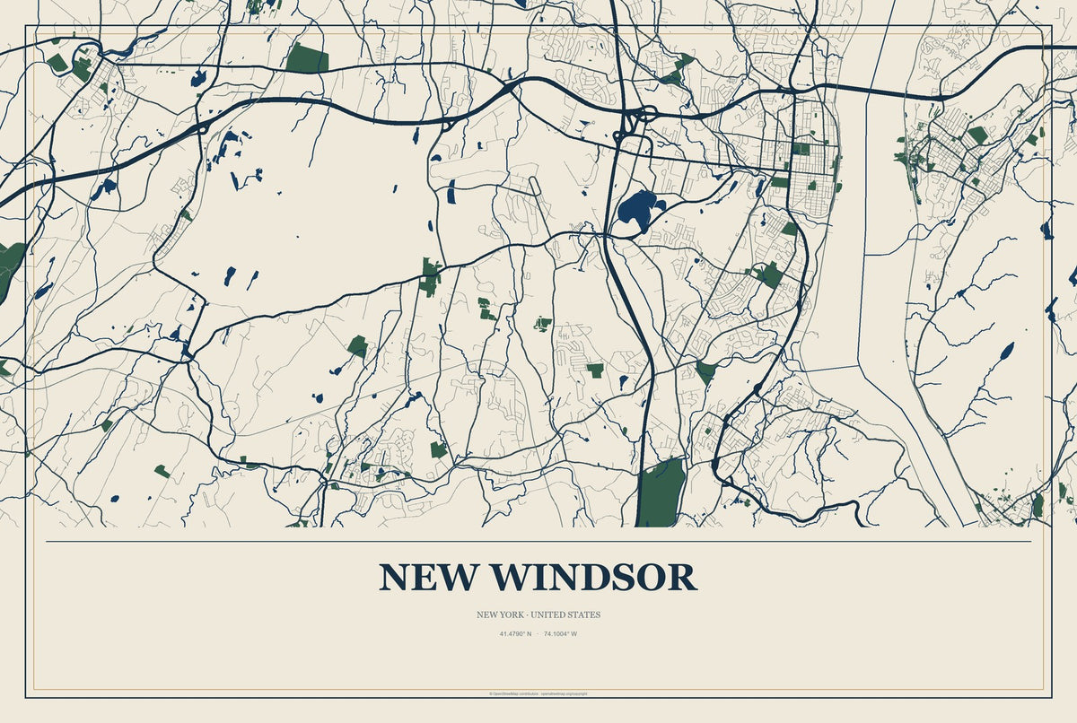New Windsor, New York City Map Aluminum Sign in Coastal Cutout style