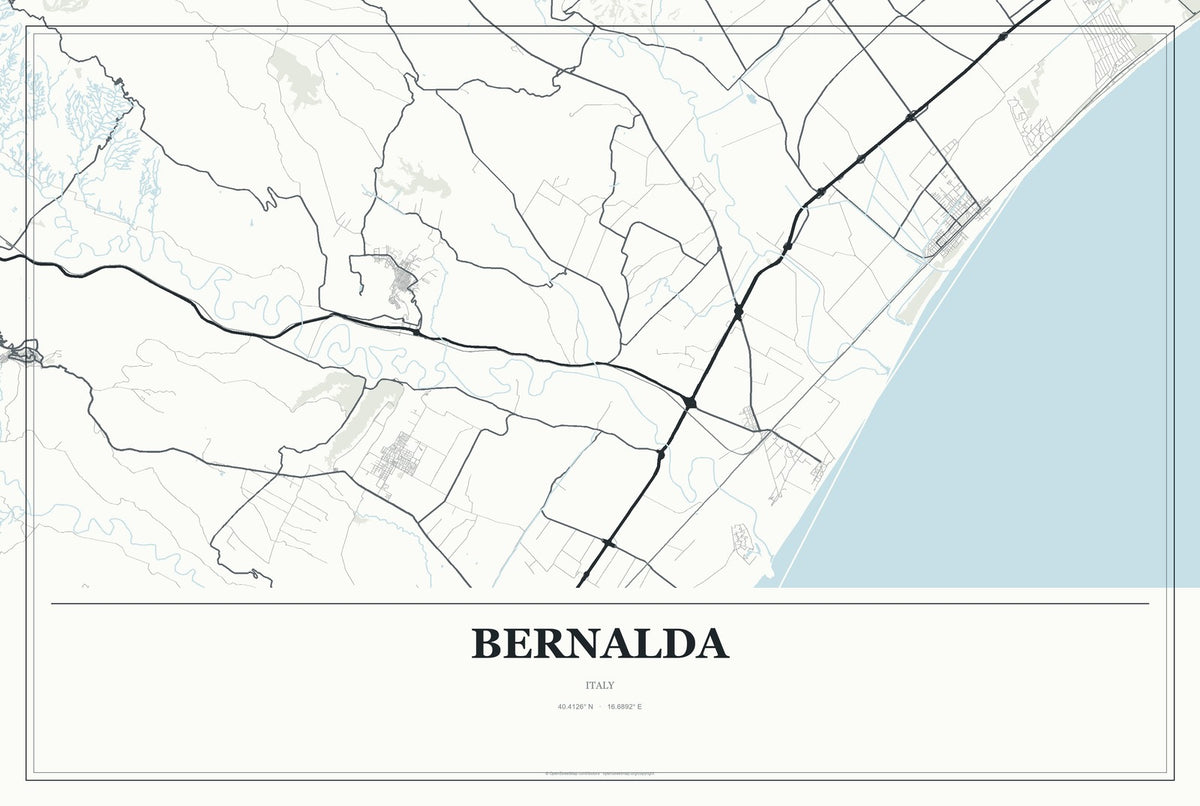 Bernalda, Italy City Map Aluminum Sign in Gallery Air style