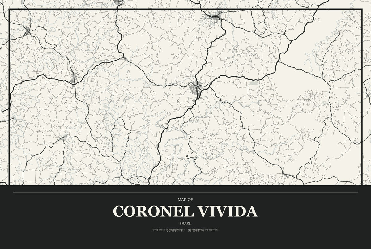 Coronel Vivida, Brazil City Map Aluminum Sign in Museum Plaque style
