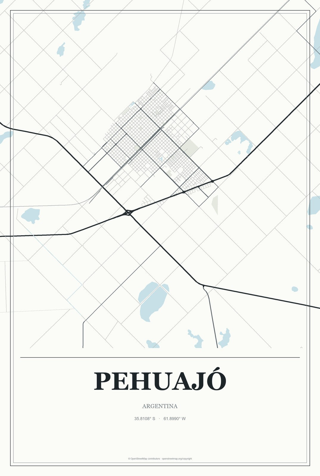 Pehuajó, Argentina City Map Aluminum Sign in Gallery Air style