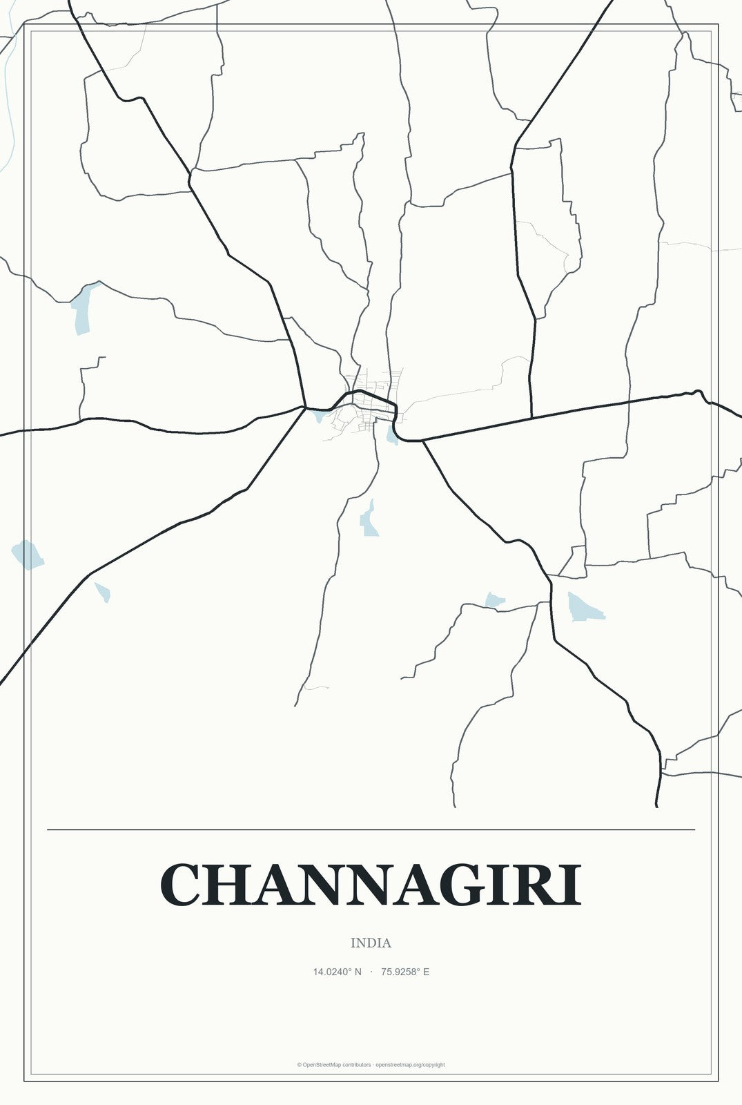 Channagiri, India City Map Aluminum Sign in Gallery Air style