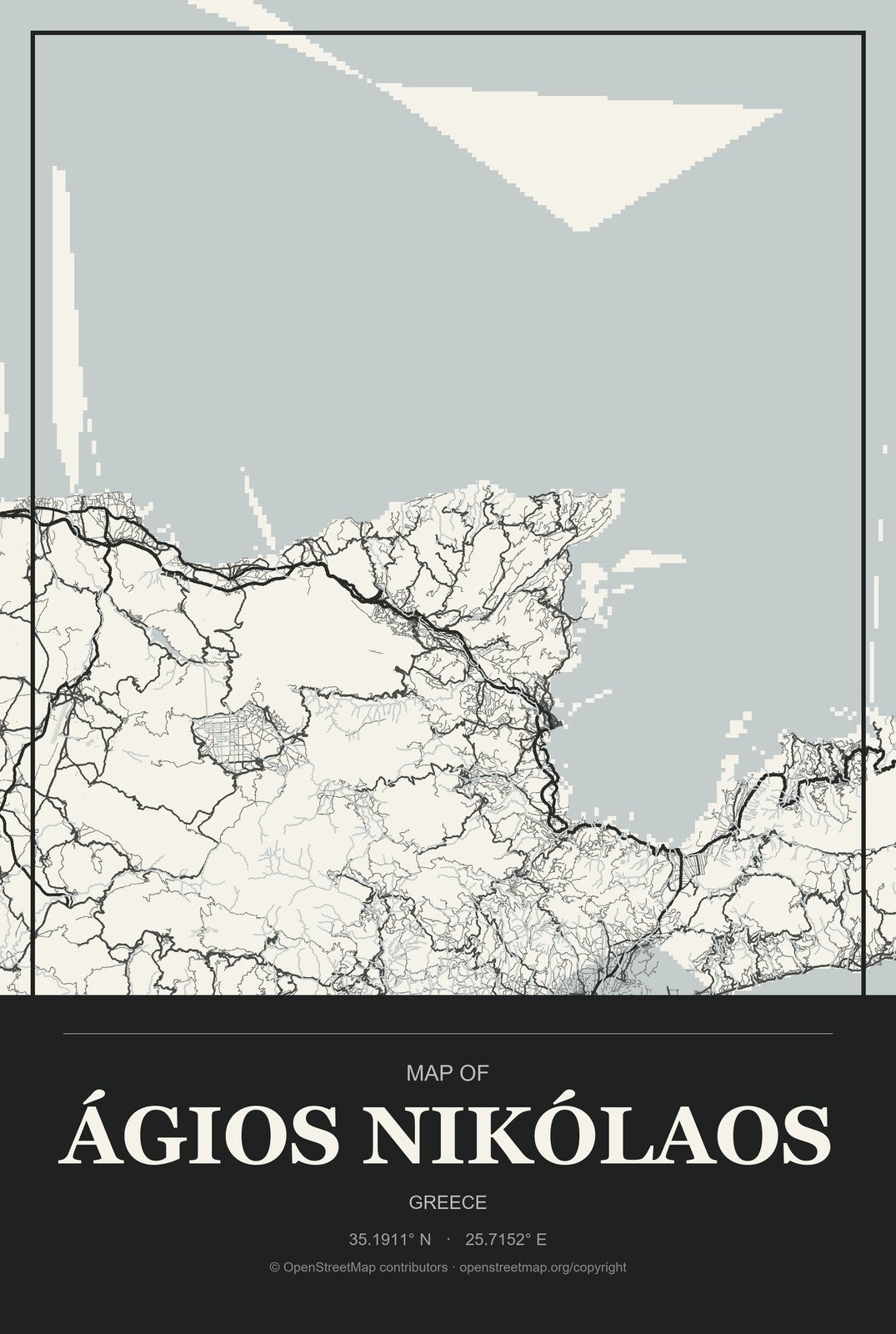 Ágios Nikólaos, Greece City Map Aluminum Sign in Museum Plaque style