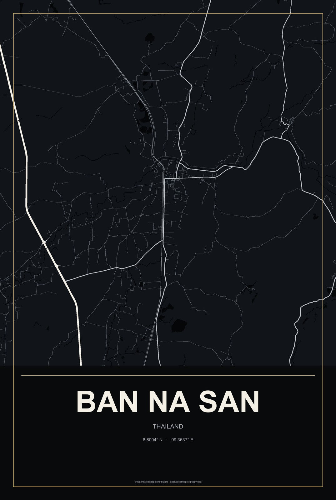 Ban Na San, Thailand City Map Aluminum Sign in Metropolitan Noir style
