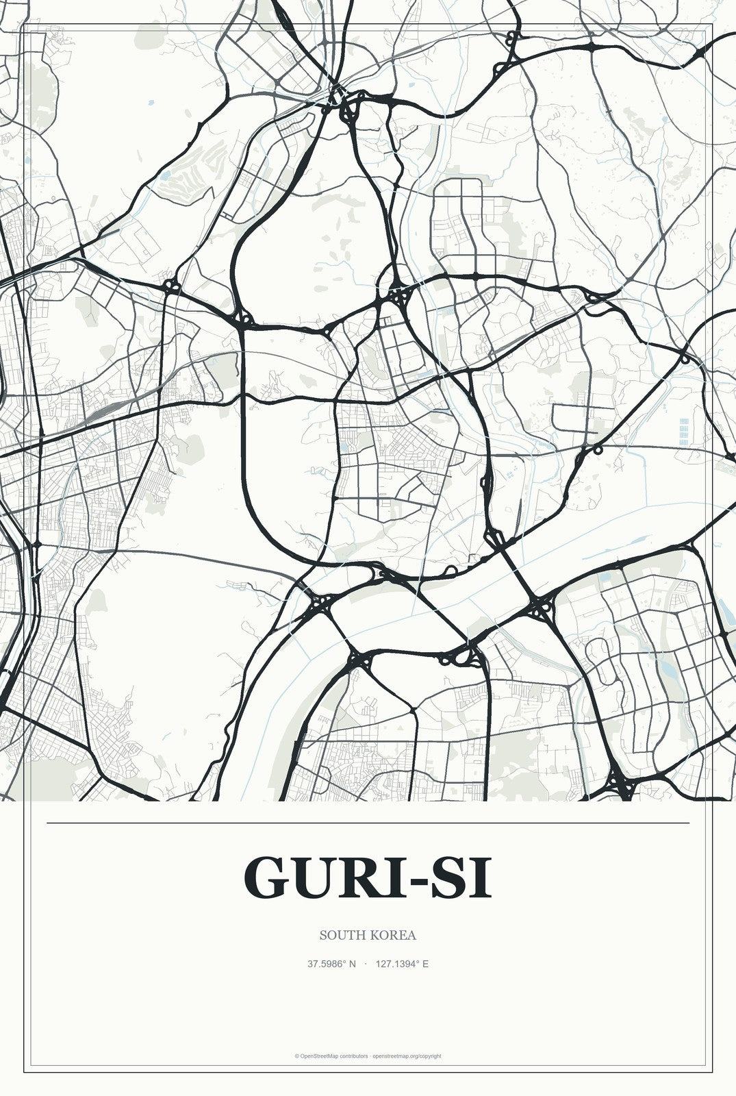 Guri-si, South Korea City Map Aluminum Sign in Gallery Air style