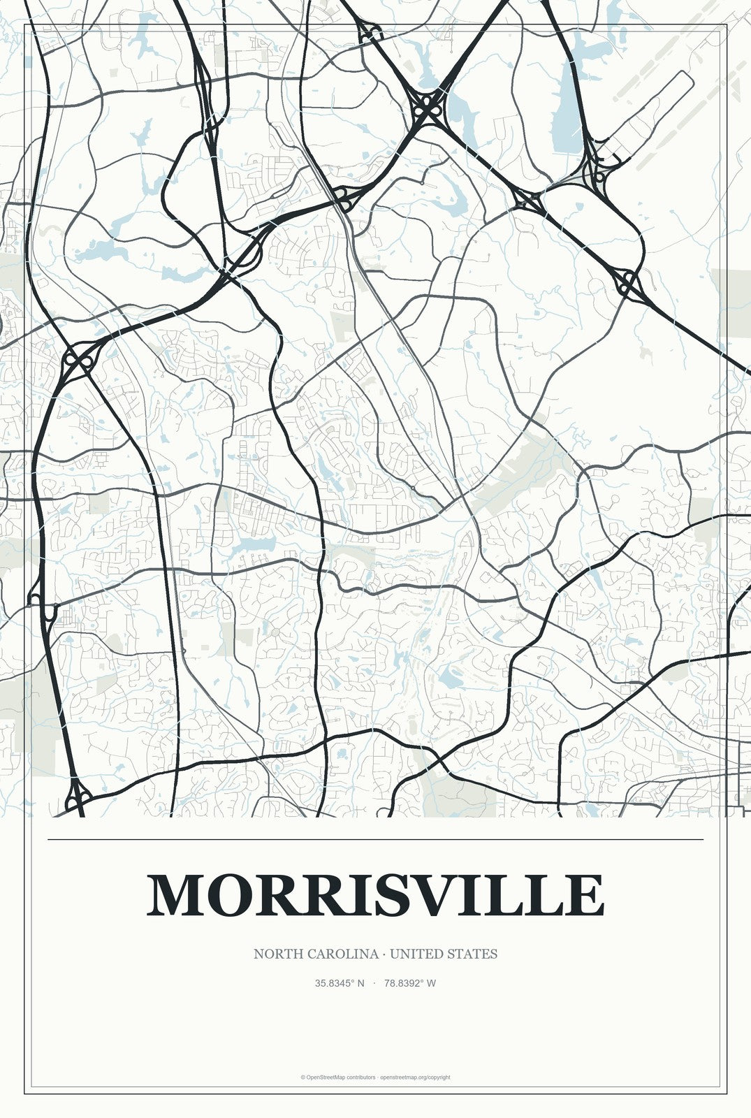 Morrisville, North Carolina City Map Aluminum Sign in Gallery Air style