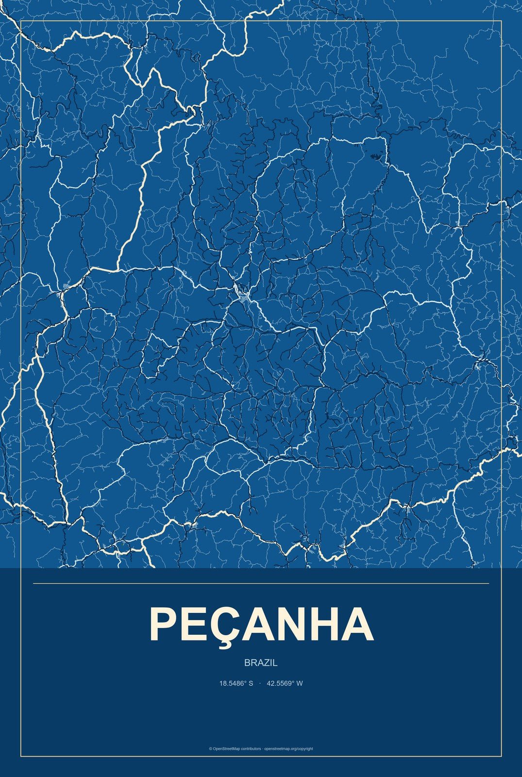 Peçanha, Brazil City Map Aluminum Sign in Harbor Cobalt style